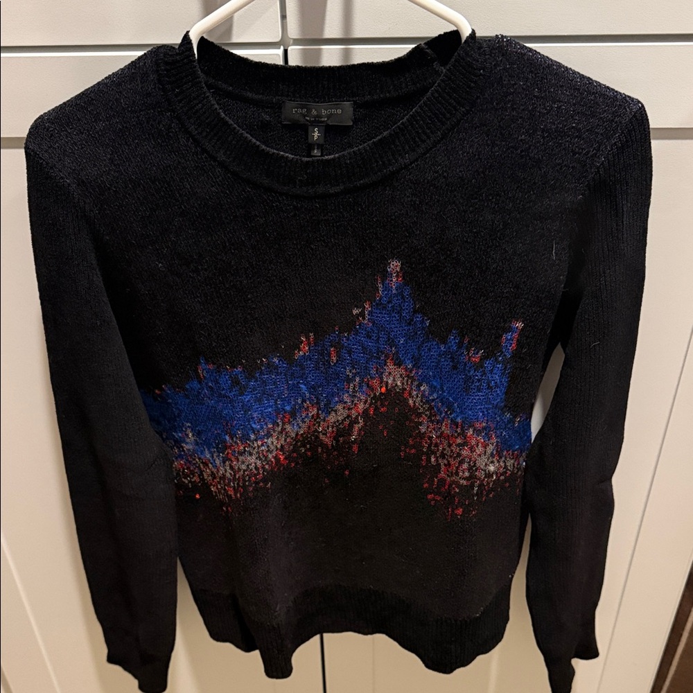 Rag & Bone Black Sweater with Blue and Red Pattern